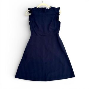 Loft navy pinstripe ruffle-sleeve dress